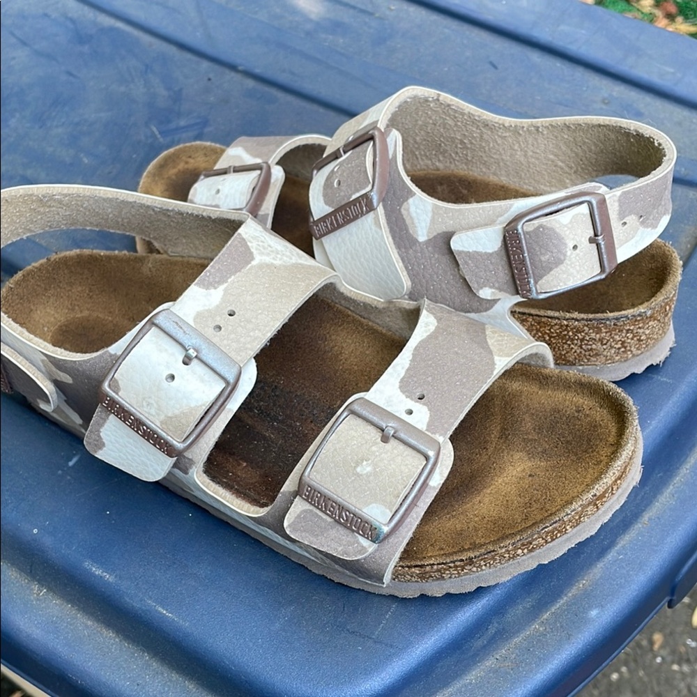Birkenstock Kids' Two-Strap Camouflage Sandals in Beige